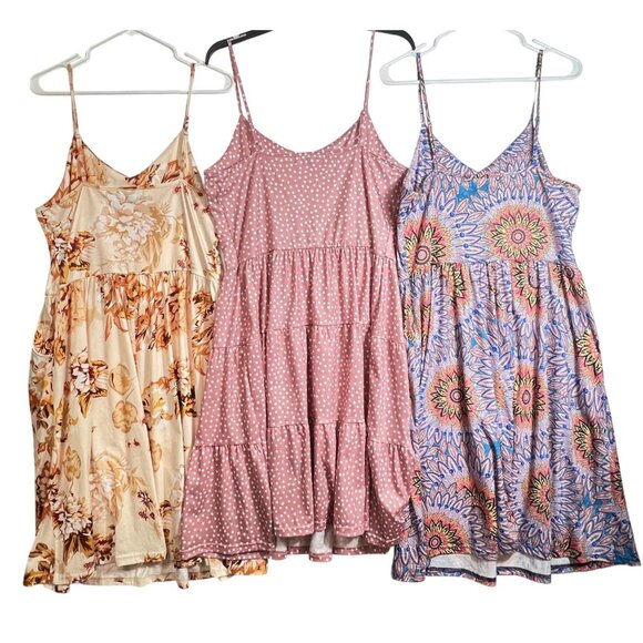 Yathon Floral Polka Dot Boho Print Spaghetti Strap Sundresses Womens Sz XL 3-Pk - Picture 2 of 16